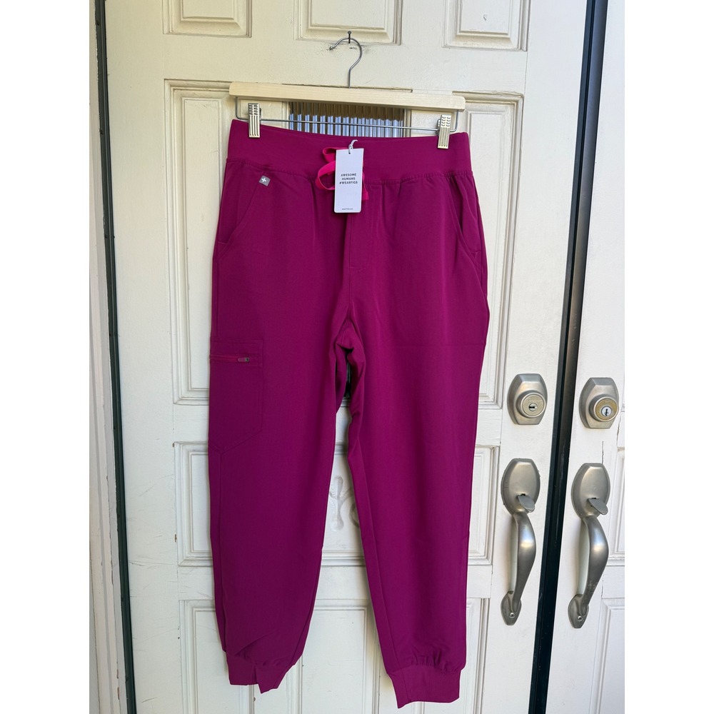 FIGS Zamora High Waisted Jogger Scrub Pants Dark Magenta Size Medium Petite